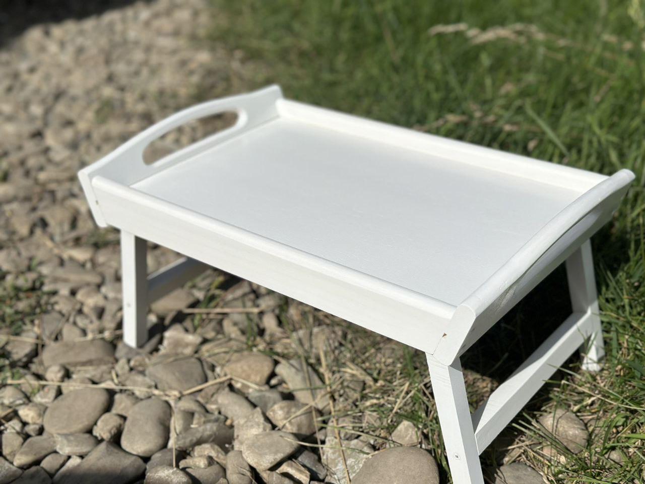 Столик-піднос складаний дерев'яний лакований 43x28x20 см Білий (7035) - фото 2