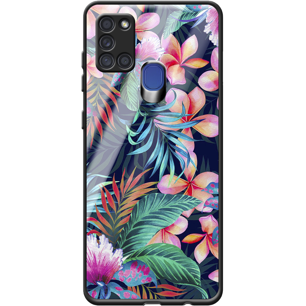 Чехол Boxface Samsung A217 Galaxy A21s flowers in the tropics Черный силикон со стеклом (40006-up1971-40864)