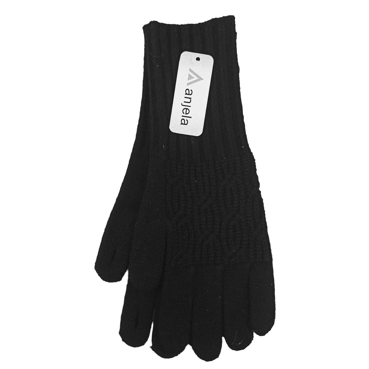 Перчатки женские с дыркой для пальца удлиненные с узором S-L Черный (47142)