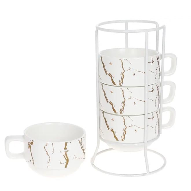 Набор фарфоровых чашек на металлической подставке 200 мл 4 шт. (32609)