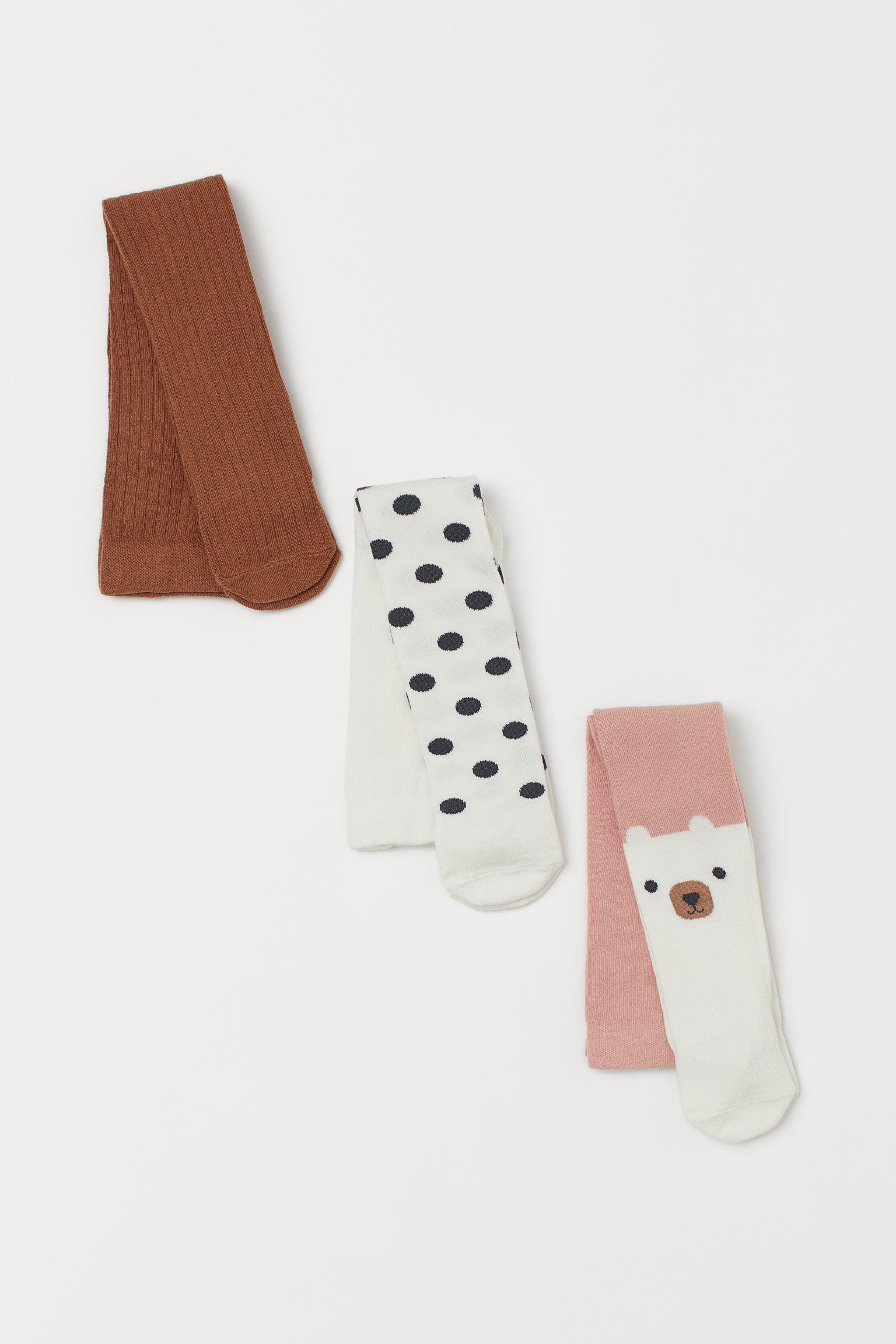 Колготки H&M 50-56 см 3 шт. Коричневый/Белый/Розовый (25059106322)