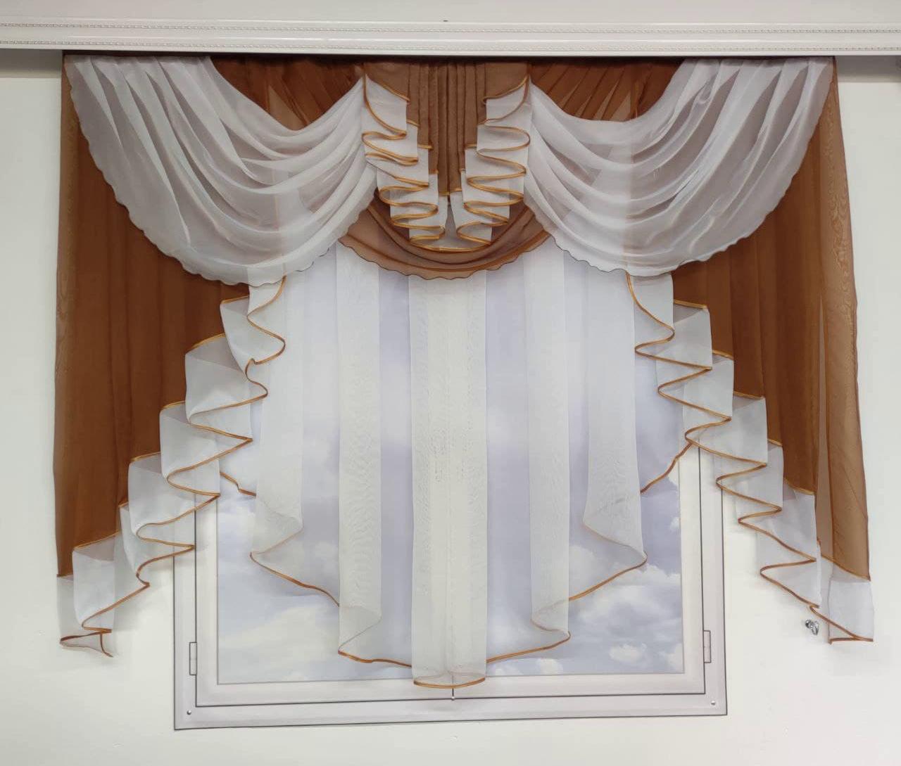 Тюль с ламбрекеном ALBO 200x160 см Коричневый (KU-178-13)