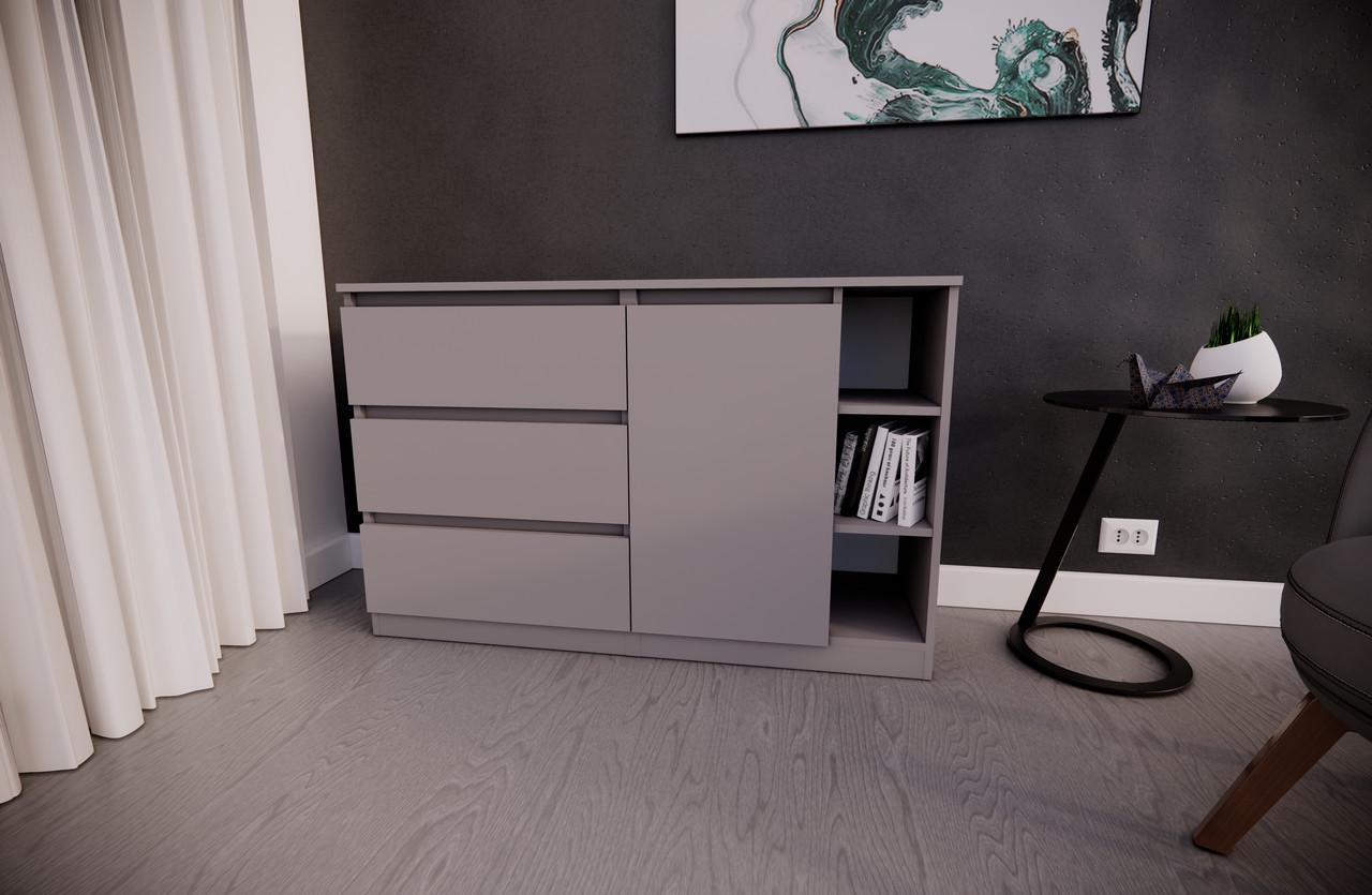 Комод MEBEX на 3 шухляди з відкритою нішею 120х40х77 см Сірий світлий (VERTO3B1200LG) - фото 3