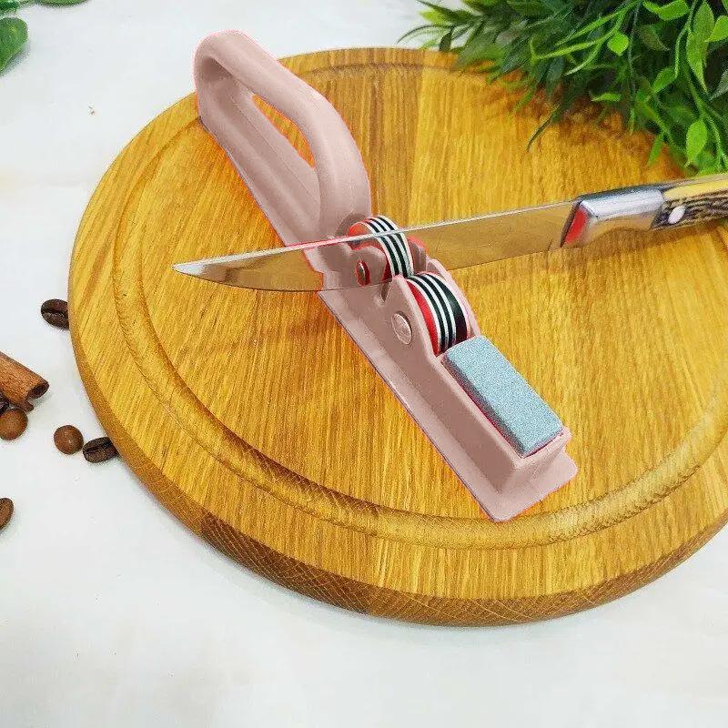 Точила для кухонных ножей ручная механическая пластиковая со стругачным камнем Бежевый (86763) - фото 9