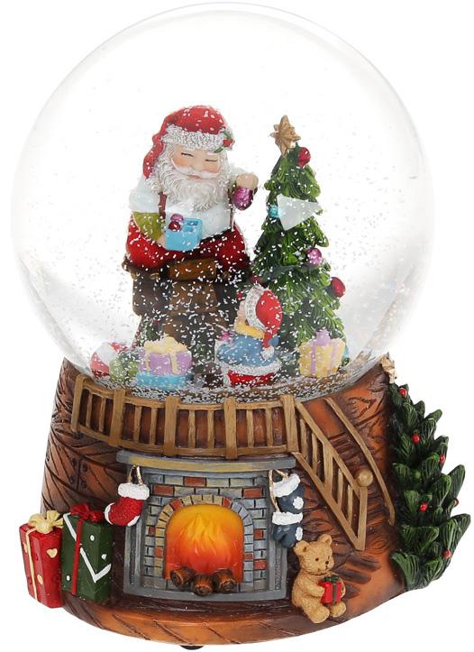 Декоративный водяной шар Санта украшает елочку 14,5 см музыкальный (BD-559-458)