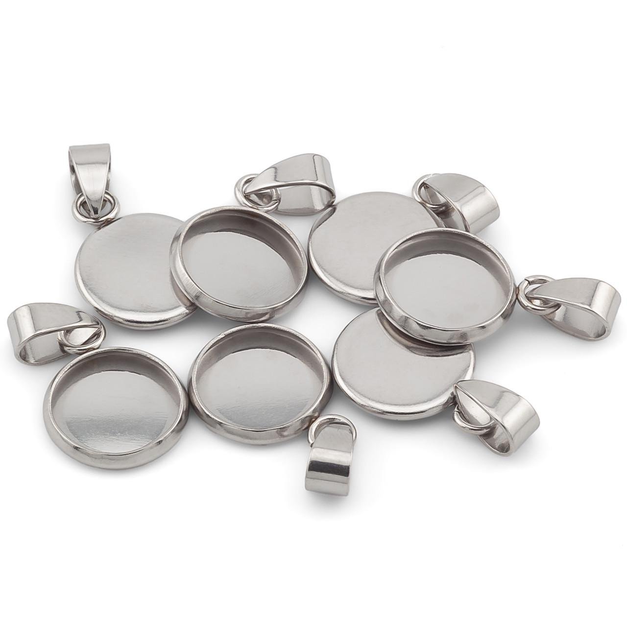 Основа для кулона кругла з нержавіючої сталі 12х2 мм 5 шт. Платиновий (ОН1202к01)