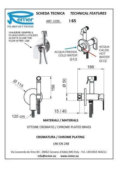 Смеситель встроенный Remer Lain с гигиеническим душем (L65) - фото 2