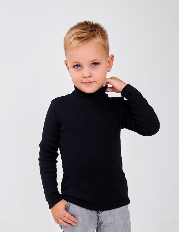 Гольф с отворотом для мальчика Smil Кашкорс с начесом 110 см Черный (114027)