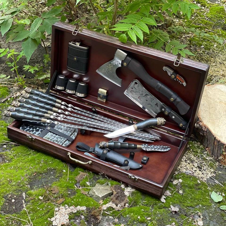 Набор шампуров Викинг в деревянном кейсе туристический