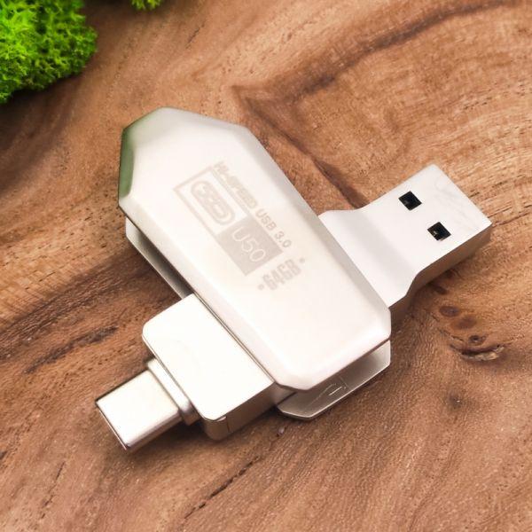 Флешнакопитель USB Xo OTG Type-C 64GB 3.0 U50 металлический