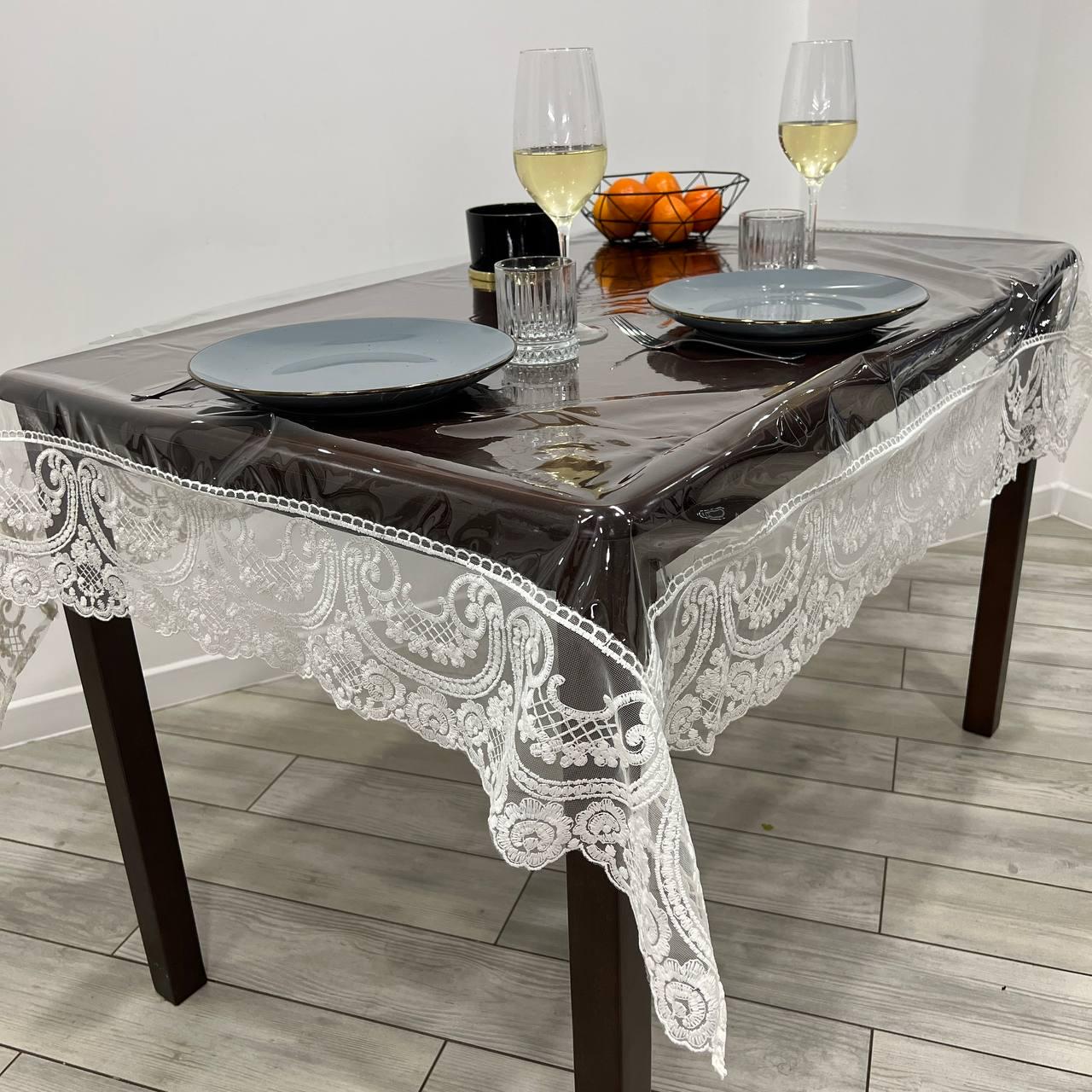 Скатерть с кружевом Вензель силиконовая прямоугольная 160x220 см (1007M-p3)