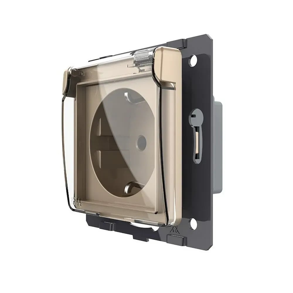 Розетка настенная LIVOLO с крышкой IP44 с заземлением/шторками дизайнерская 250В 16А Золотой (VL-FCTC16A/XW001-2AP)