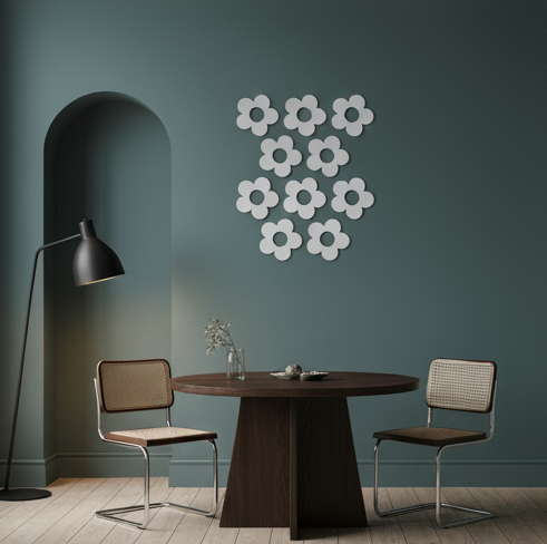 Набор зеркального декора DFA Цветочки большие для стен и мебели набор 10 шт. Серебристый (YA00078-S)