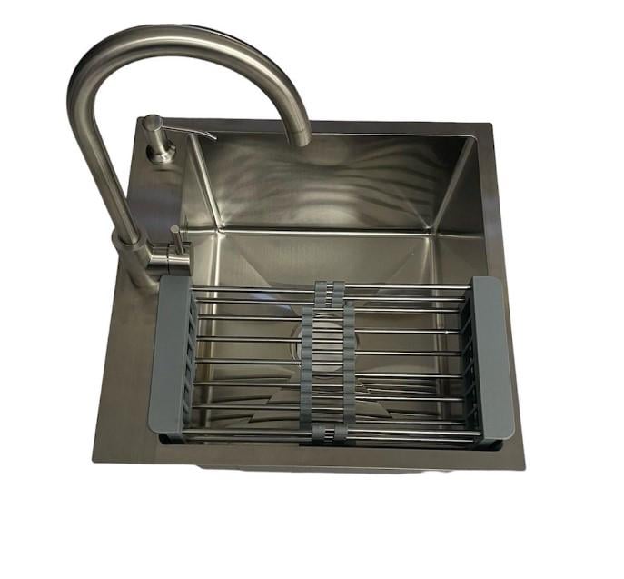 Мийка для кухні Lidz 5050 см Сірий/змішувач для кухні Lidz Aria 015F з нержавіючої сталі