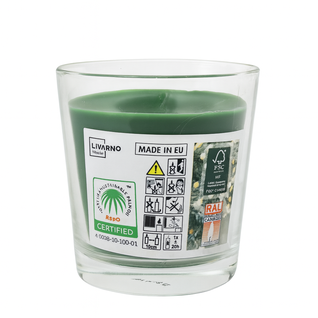 Аромасвічка в скляному стакані Livarno Home RAL/RSPO різдвяний ліс 80-90 г (30991759)