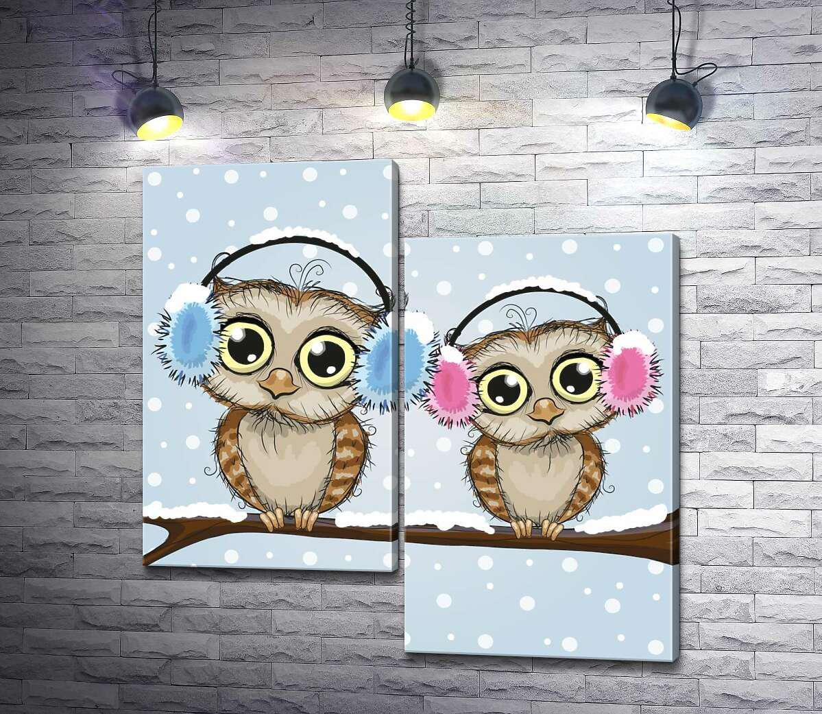 Модульная картина ArtPoster Двое совят в наушниках сидят на ветке 100x100 см Модуль №5 (003172)