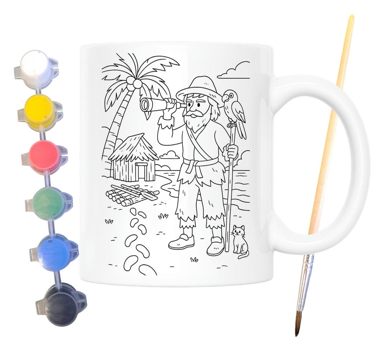 Набор для творчества кружка раскраска Робинзон Крузо по мотивам книги Даниэля Дефо 330 мл Белый (КР0197)