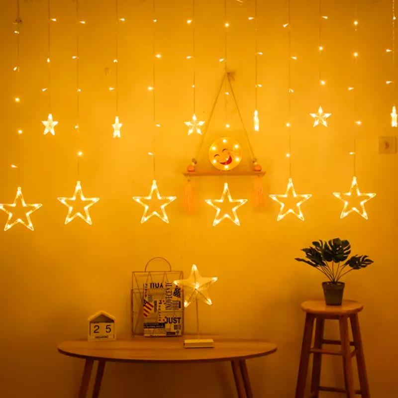 Гирлянда-штора светодиодная Lesko Звезды 3х1 м Теплый белый (31160300)