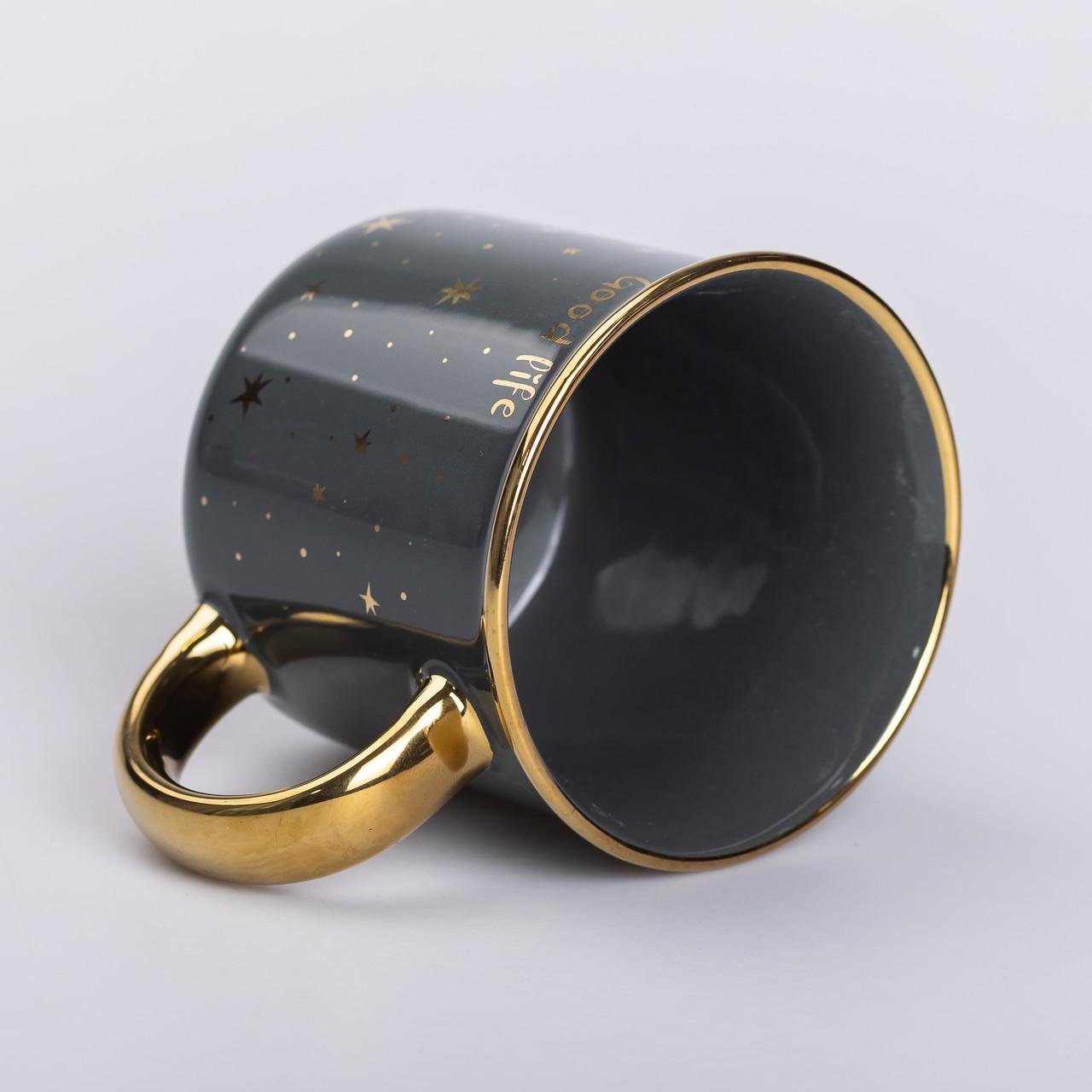 Кружка керамическая Good life с золотым ободком и позолоченной ручкой 320 мл Зеленый (5745)