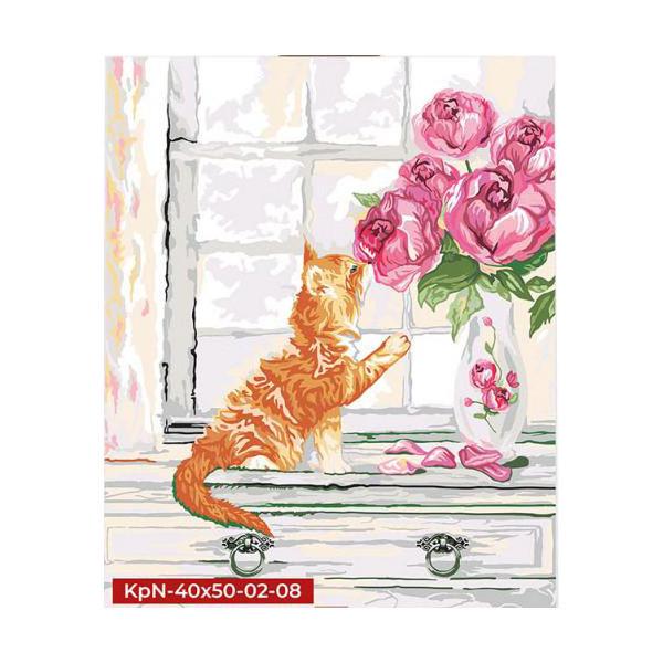 Картина за номерами Danko Toys Кіт з квітами KpNe-40x50-02-08 40x50 см (RLT26963)
