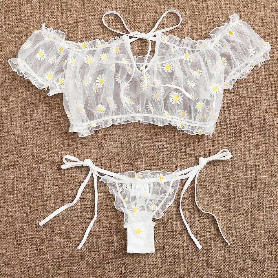 Комплект нижнего белья с ромашками топ/трусики M Белый (0027M) - фото 2 Комплект нижнего белья с ромашками топ/трусики M Белый (0027M) - фото 2