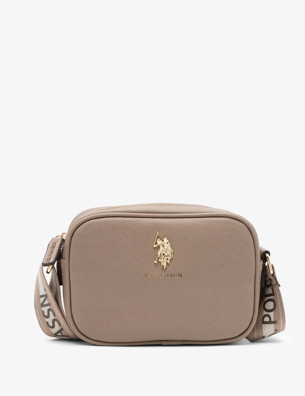 Женская сумка кросс-боди U.S. Polo ASSN Taupe С через плечо с золотистой фурнитурой Бежево-коричневый (38427264)