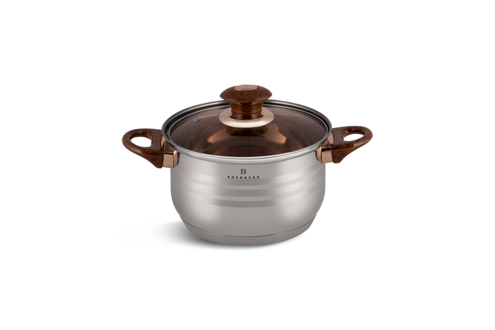 Набор посуды Edenberg 12 предметов из нержавеющей стали с коричневыми ручками (EB-1143) - фото 4 Набор посуды Edenberg 12 предметов из нержавеющей стали с коричневыми ручками (EB-1143) - фото 4