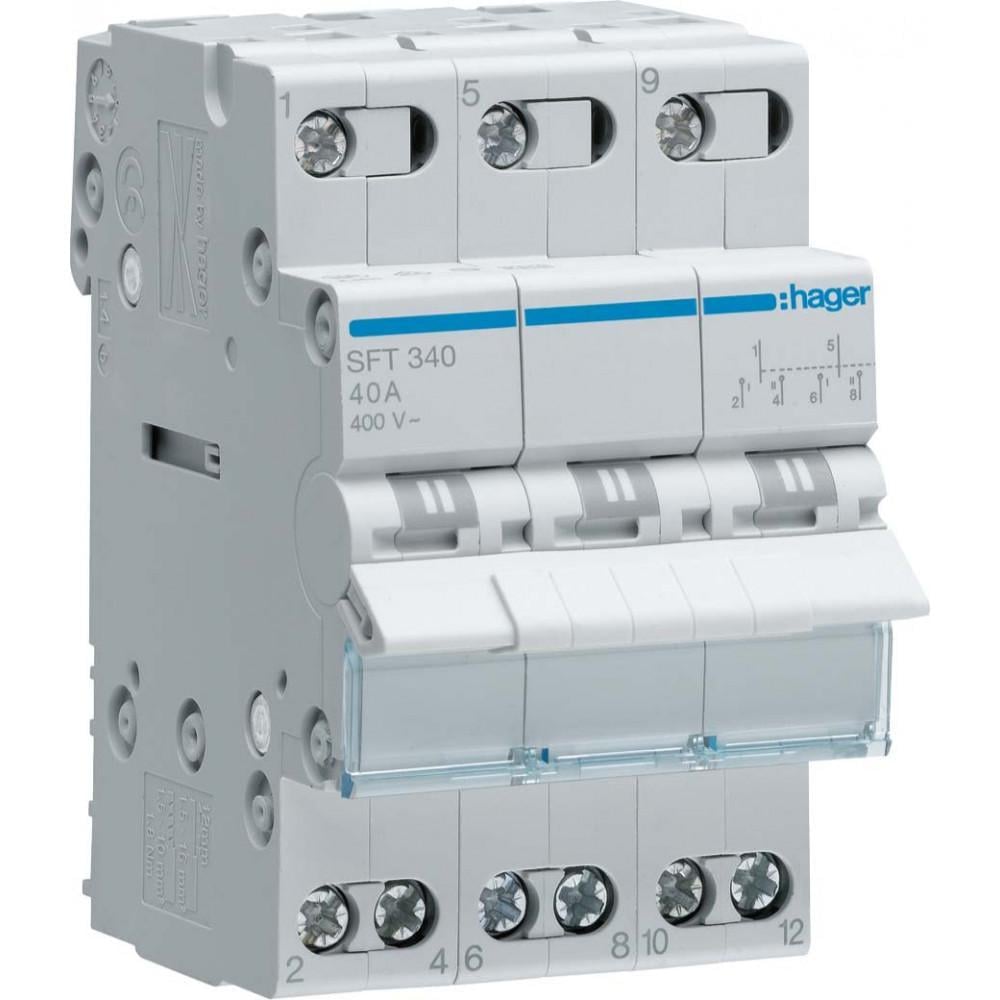 Переключатель Hager SFT340 I-0-II с общим выходом сверху 3P 40А/400В (00000045892)