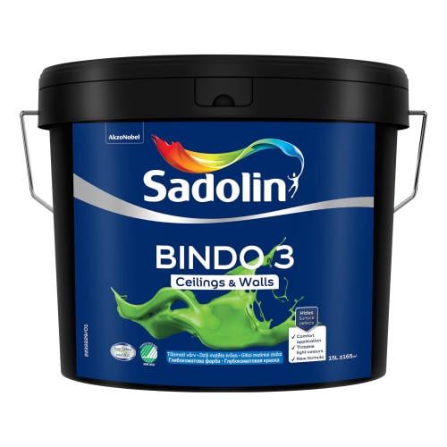 Фарба глибокоматова для стін та стель Sadolin Bindo 3 база BW для внутрішніх робіт висока покриваність без запаху 9 л Білий (1823145436)