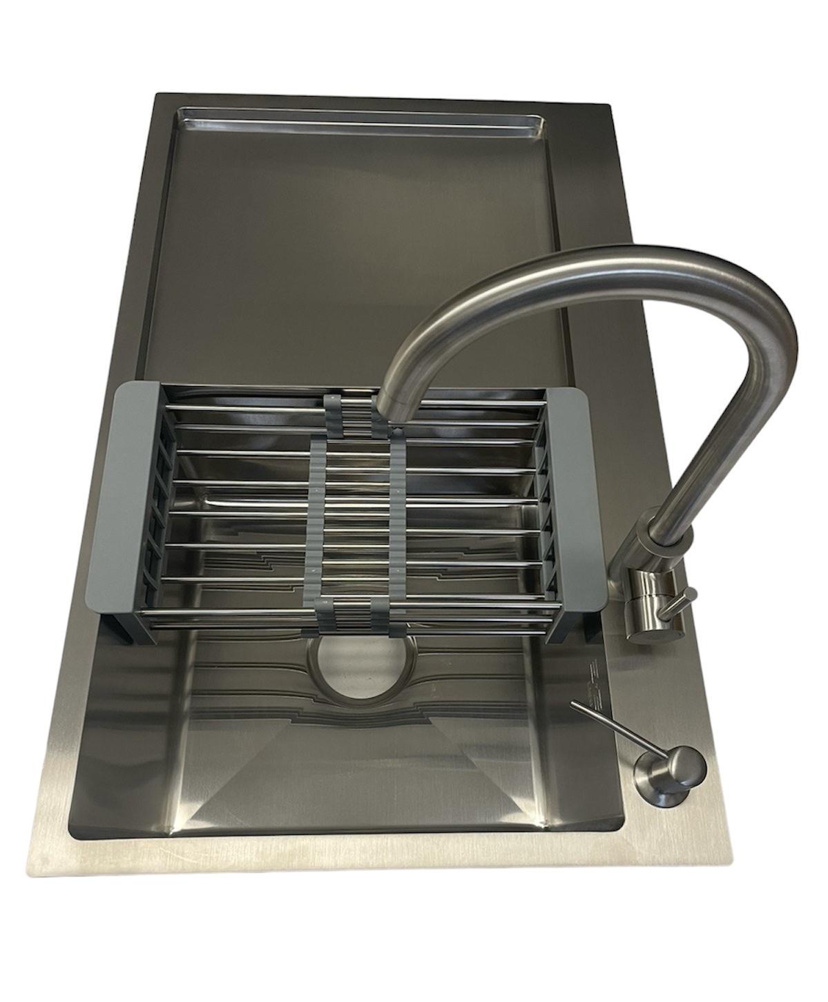 Мийка для кухні Lidz 7849BR права та кран кухонний Lidz Aria 015F з нержавіючої сталі