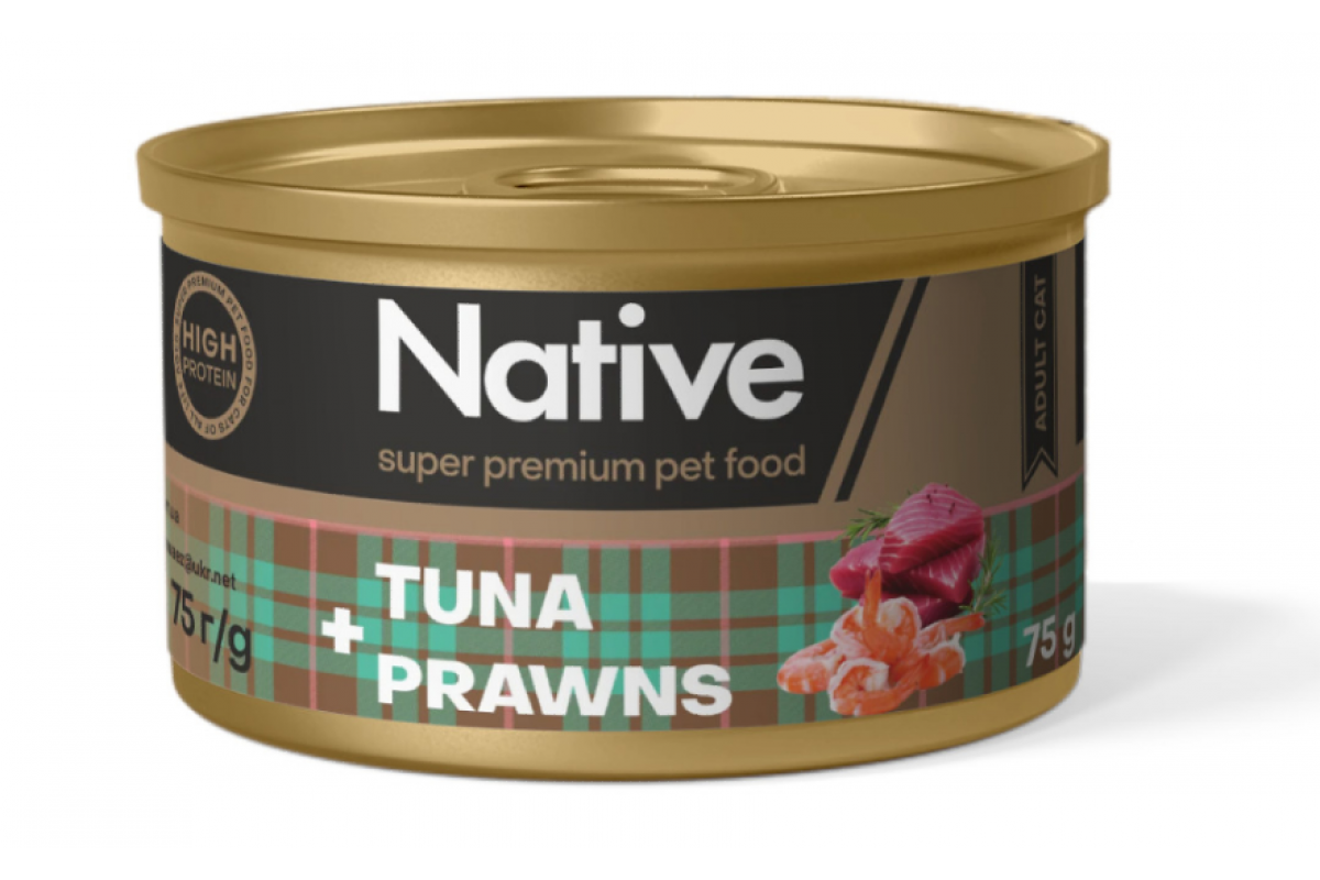 Корм для котів натуральний консервований NATIVE з тунцем і креветками 75 г (2644182354)