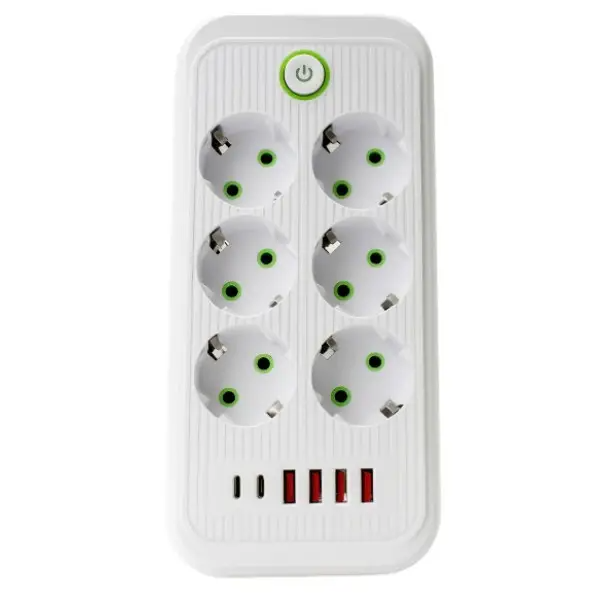 Сетевой фильтр-удлинитель 6 розеток 4xUSB-A 2xUSB-C 5 м Белый (HP-5-53)