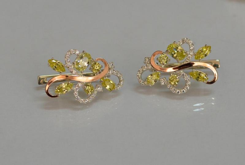 Серебряные серьги Sil с золотыми вставками 151s-4 Желтый (Sil-1078)