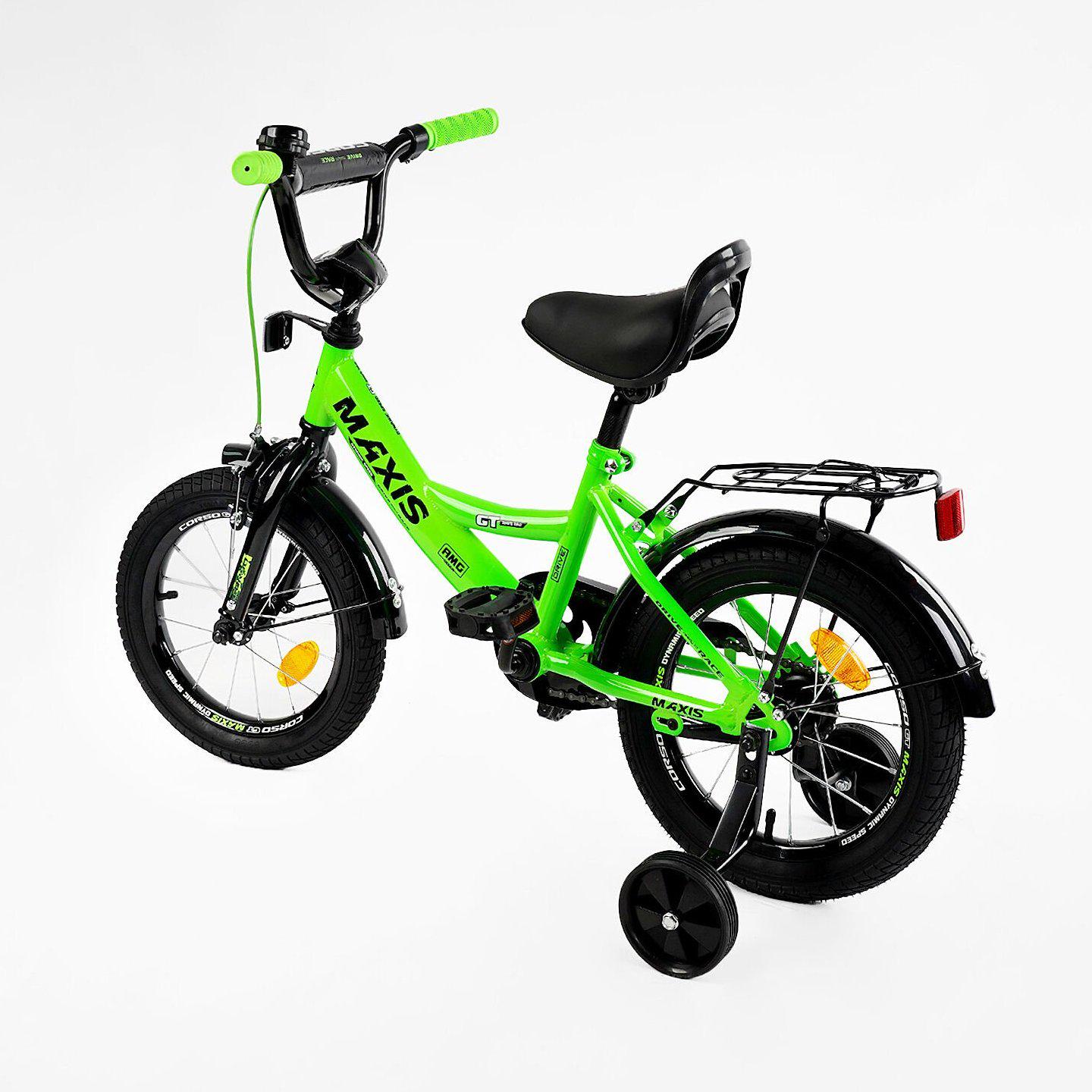 Велосипед двухколесный Corso MAXIS 14" детский с багажником Зеленый - фото 3