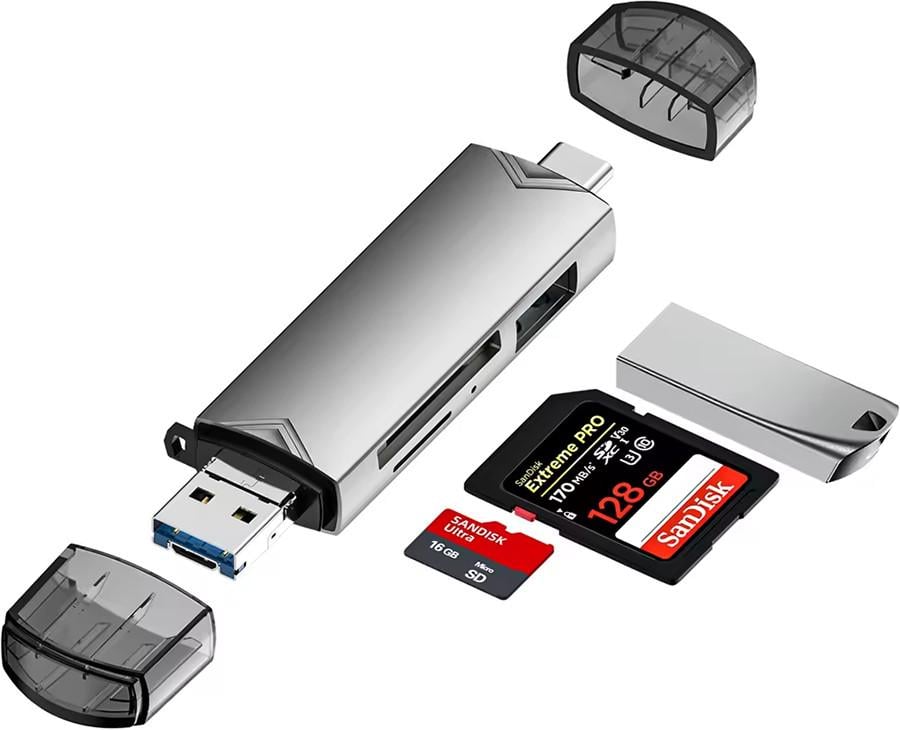 Кардридер U&P USB Type-C/USB 3.0/Micro USB-microSD/SD/USB 3.0 OTG Grey (SSE-U08-GY) - фото 3 Кардридер U&P USB Type-C/USB 3.0/Micro USB-microSD/SD/USB 3.0 OTG Grey (SSE-U08-GY) - фото 3