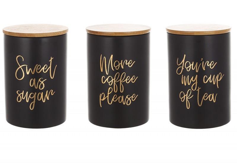 Контейнер для хранения керамический с бамбуковыми крышками 3 шт. 800 мл Черный (304019)