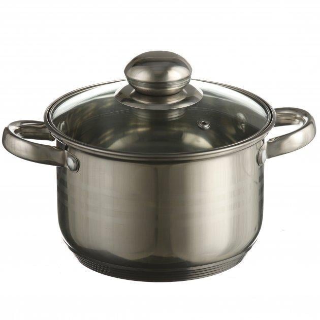Каструля з нержавіючої сталі зі скляною кришкою 2,9 л ø 18 см - фото 1 Каструля з нержавіючої сталі зі скляною кришкою 2,9 л ø 18 см - фото 1
