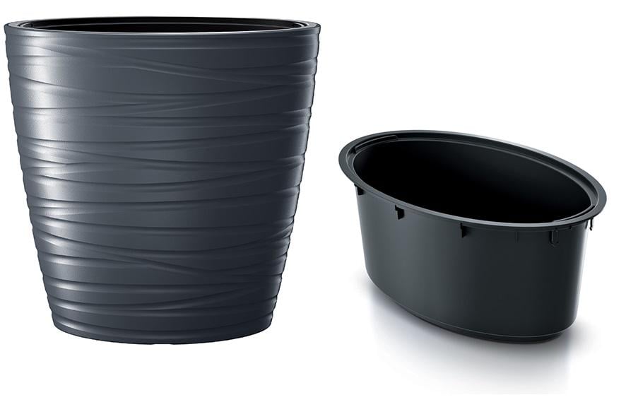 Горщик для квітів Prosperplast MAZE H-58,5 см овальний з вкладником Антрацитовий