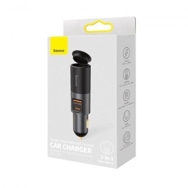 Пристрій зарядний Baseus Share Together Fast Charge Car Charger with Cigarette Lighter Port автомобільний 1USB/1Type-C 3A 120 W (CCBT-C0G) - фото 7