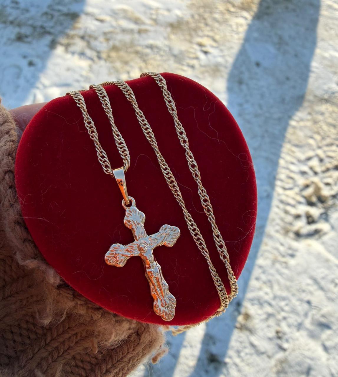 Набор украшений Xuping цепочка Сингапур 50 см 2 мм/крестик 2,5 см 18к 585п Золотой (82-037-2)