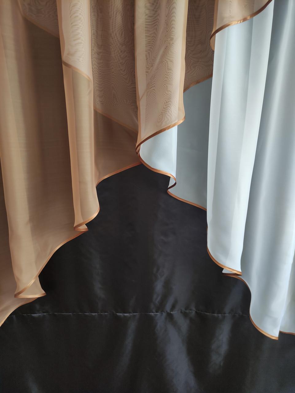 Занавеска шифоновая 300х170 см Белый с коричневым (уш-01к) - фото 2