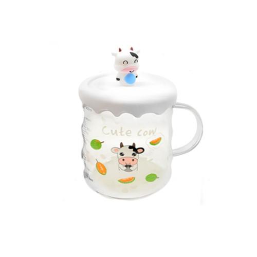 Чашка стеклянная Stenson Cows R88517 с крышкой 500 мл (553687)