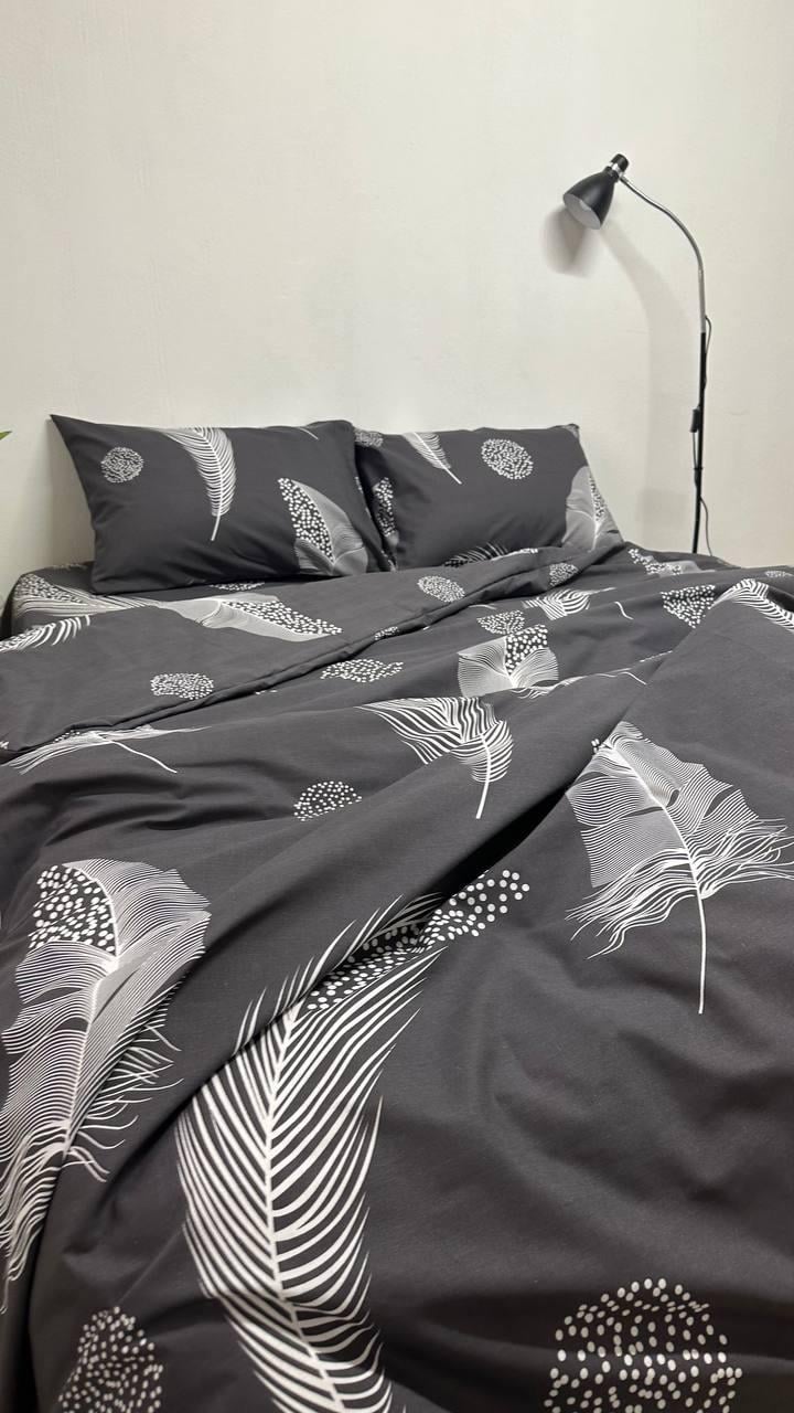 Комплект постільної білизни бязь Голд Люкс срібне перо сімейний 50х70/70x70 см 150x220 см