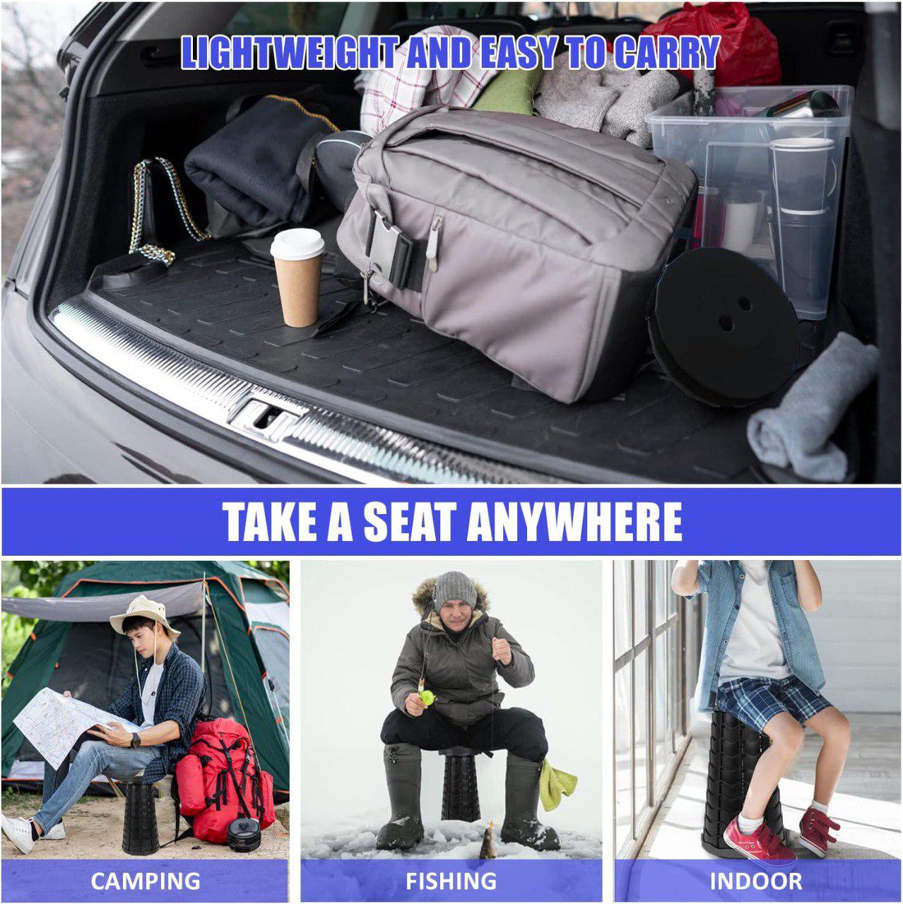 Раскладной телескопический стул туристический 45х25 см Черный - фото 3