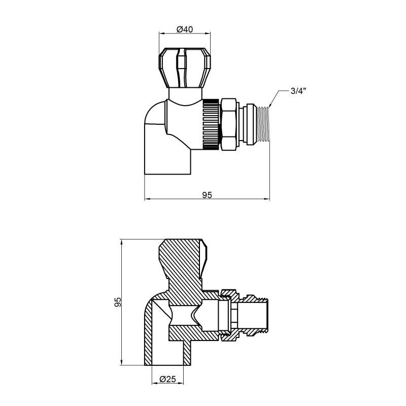 Кран кульовий радіаторний PPR Thermo Alliance 25х3/4" кутовий (FRRS00029241) - фото 2