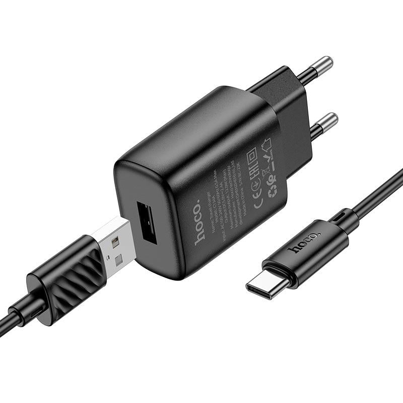 Зарядное устройство сетевое Hoco Type-C Cable Solid single port charger C134A 12 Вт USB Черный - фото 2 Зарядное устройство сетевое Hoco Type-C Cable Solid single port charger C134A 12 Вт USB Черный - фото 2