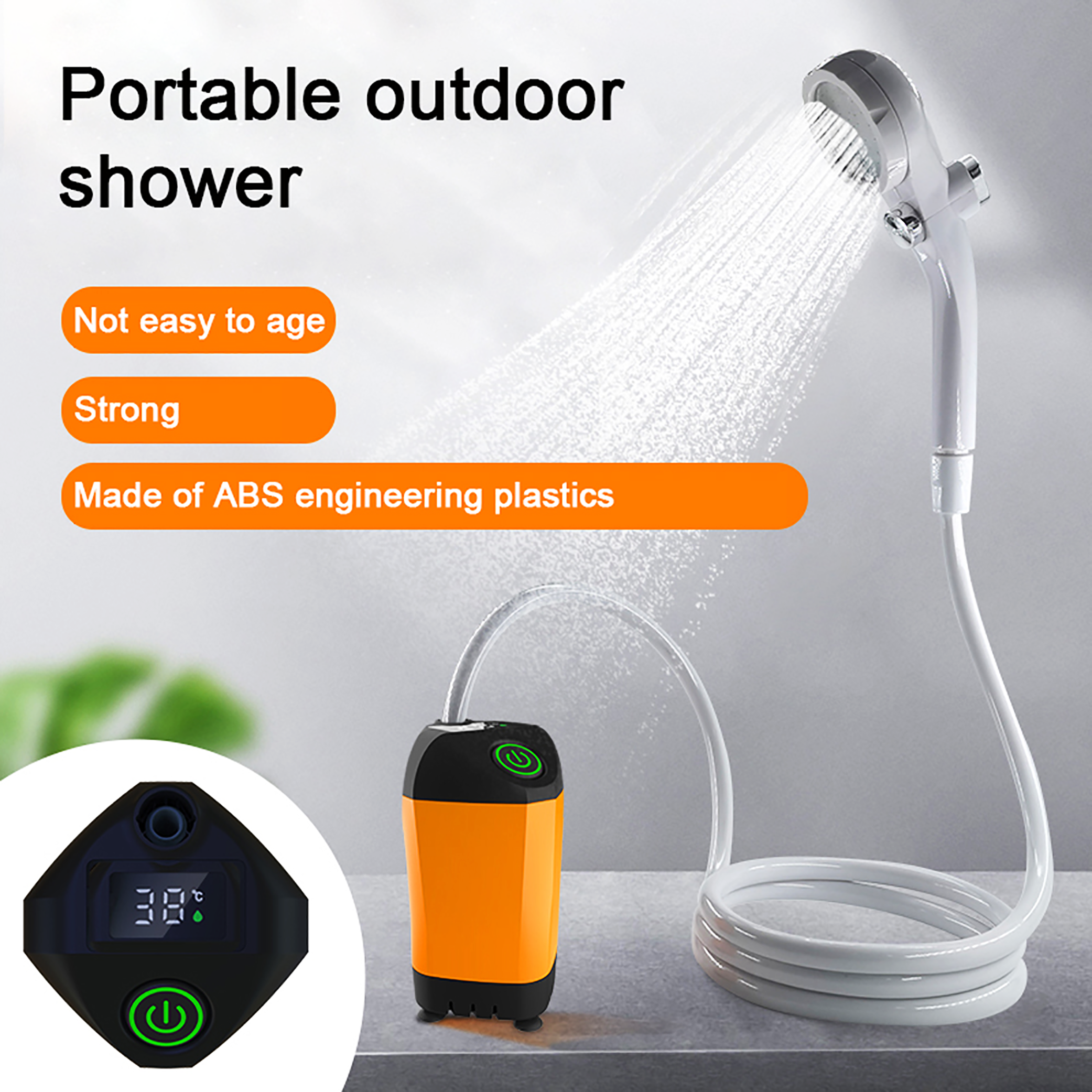 Душ переносной аккумуляторный SUNROZ Camping Shower YT70W New Generation для дачи и кемпинга с дисплеем и модернизированной батареей 780 0mAh Оранжевый (SUN4017_3) - фото 2