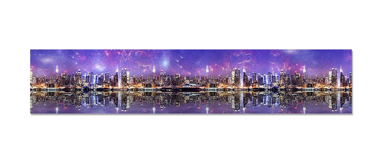 Кухонный фартук Акварельный город/Ночные огни 60х300 см Фиолетовый