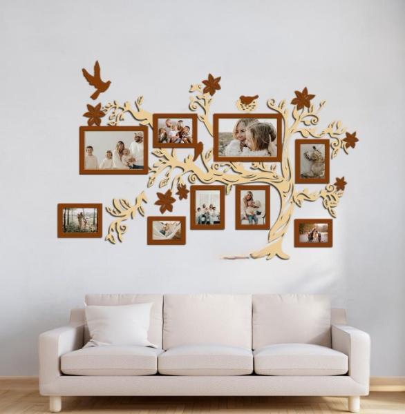 Панно деревянное Decart Семейное дерево Семейные радости декор для спальни 150x98 см рамки 10x15 см 2 шт. 13x18 5 шт./20x30 1шт.