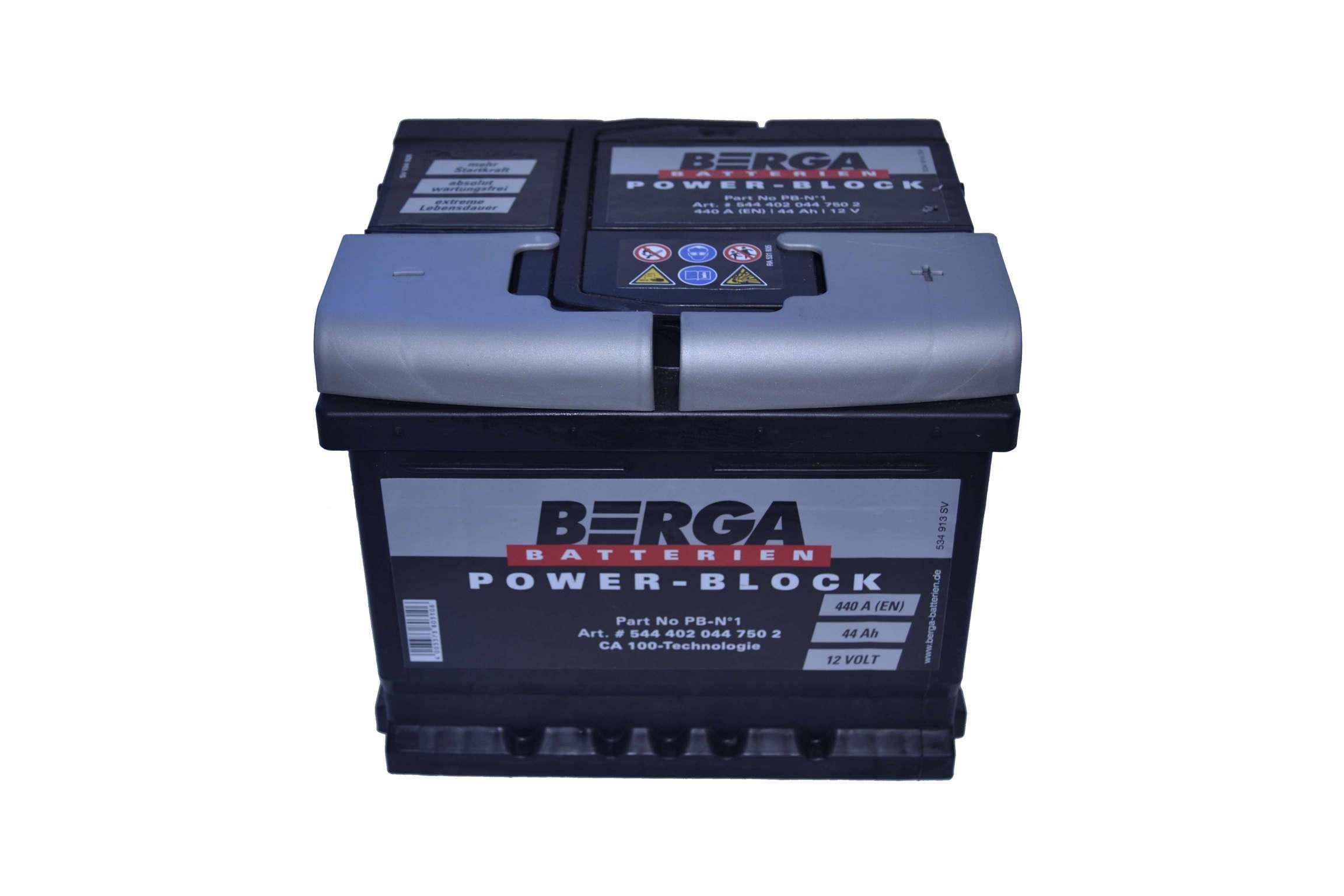 Аккумулятор автомобильный BERGA Power Block 6СТ-44 Ah АзЕ 440A EN 544402043 (28716)